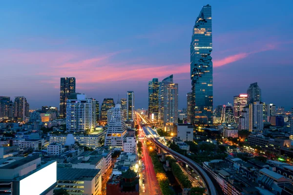 Bangkok Transport Der Abenddämmerung Mit Modernem Geschäftshaus Von Oben Bangkok — Stockfoto