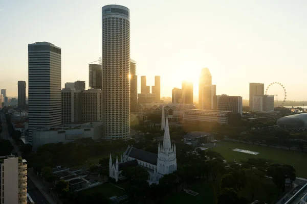 Singapore Stadtbild Der Abenddämmerung Landschaft Von Singapore Business Building Rund — Stockfoto