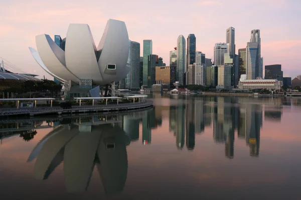 Horizonte Del Distrito Financiero Singapur Crepúsculo Marina Bay Singapur Edificio —  Fotos de Stock
