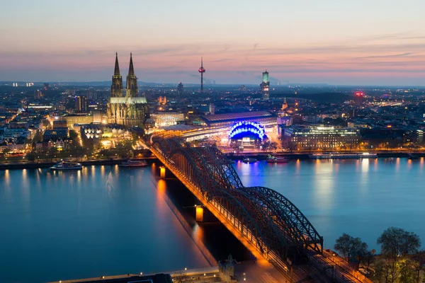 Image Cologne Cologne Cathedral Rhine River Hohenzollern Bridge Twilight Blue — Stock Photo, Image