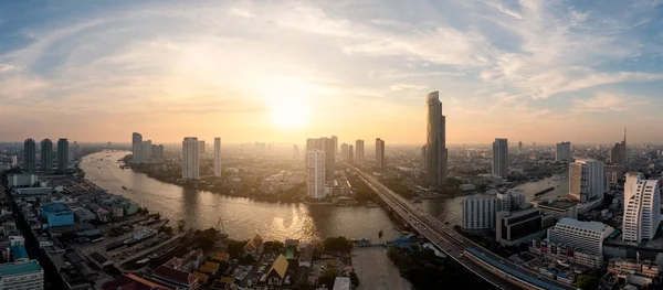 Landscape Chao Phraya River Bangkok City Evening Time Bird View — Stock Photo, Image