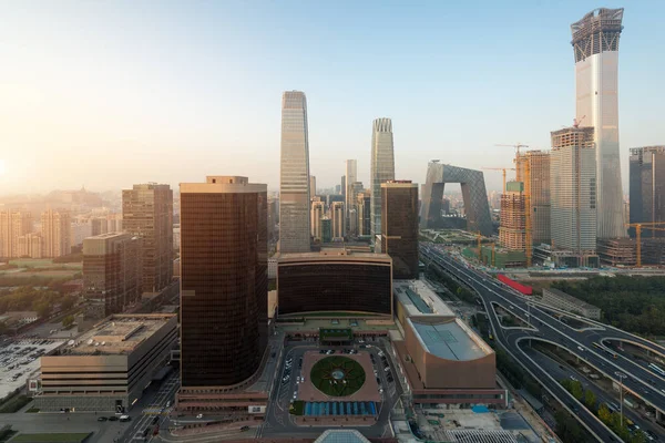 High Angle View Beijing Central Business District Skyscrapers Building Sunset — стоковое фото