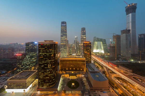 High Angle View Beijing Central Business District Skyscrapers Building Night — Stock Photo, Image