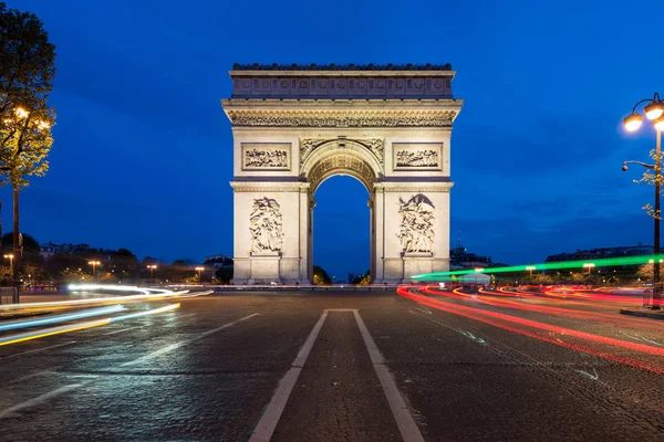 Calle París Por Noche Con Arco Del Triunfo París Francia — Foto de Stock