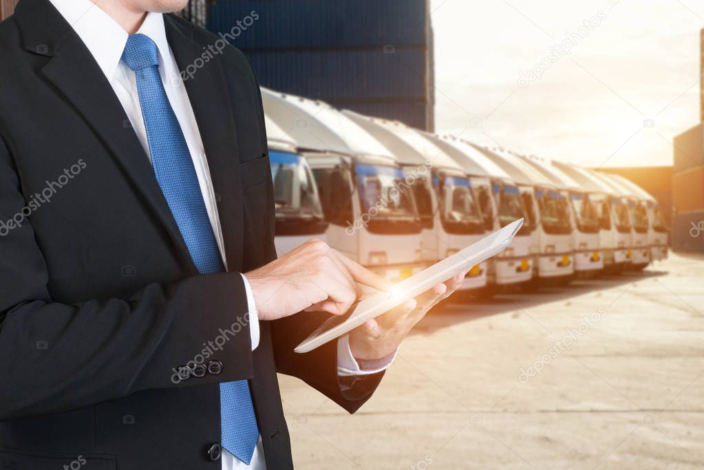 Global business connection technology interface global partner connection of Container Cargo freight ship for logistic import export background. Business logistics concept , internet of things