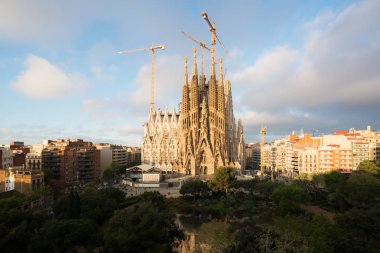 Sagrada Familia hava görünümünü, Barselona, İspanya, Katalanca tarafından tasarlanmış bir büyük Roma Katolik Kilisesi mimar Antoni Gaudi.