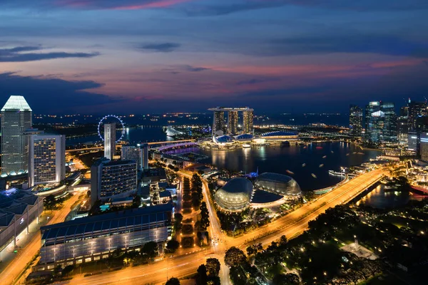 Luchtfoto Van Singapore Zakenwijk Stad Nachts Singapore Azië — Stockfoto