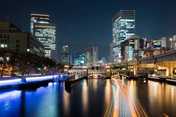 Edifício Arranha Céus Osaka Distrito Nakanoshima Noite Osaka Japão — Fotografia de Stock