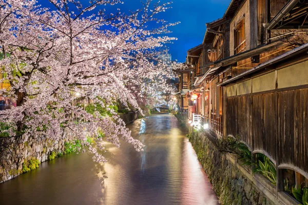 Quioto Japão Rio Shirakawa Distrito Gion Quioto Durante Época Das — Fotografia de Stock