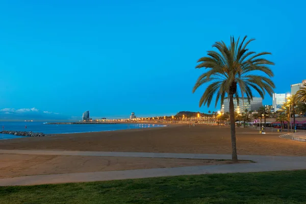 Nacht Uitzicht Het Strand Van Barceloneta Barcelona Met Kleurrijke Nachthemel — Stockfoto