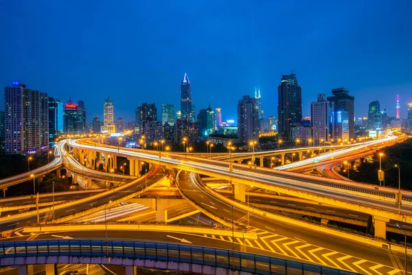 Shanghai elevated road junction and interchange overpass at nigh — Stock Photo, Image