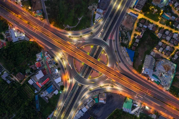 Aerial view of highway junctions Top view of Urban city, Bangkok