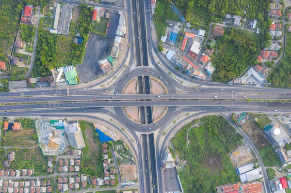 Pemandangan udara dari persimpangan jalan raya Pemandangan atas kota Urban, Bangkok — Stok Foto