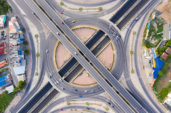 Aerial View Above of Busy Highway Road Junctions at day. The Int — Stock Photo, Image