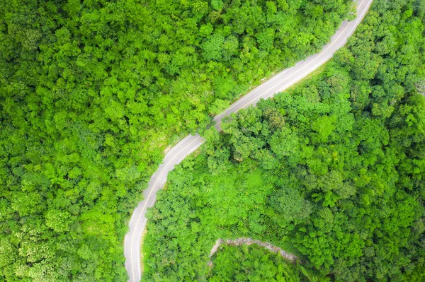 Veduta aerea della strada di campagna che attraversa la rai tropicale — Foto Stock