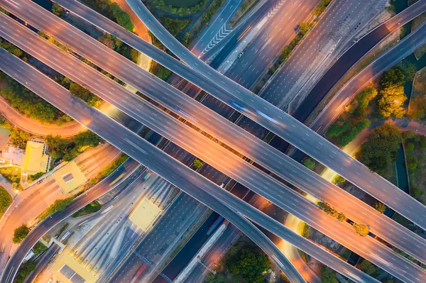 Aerial View Above of Busy Highway Road Junctions at day. The Int — Stock Photo, Image