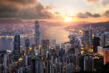 Sunrise Hong Kong Victoria Victoria Peak H ile limandan üzerinde