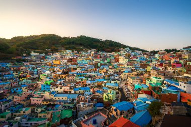 Busan şehrinde bulunan Gamcheon Kültür Köyü'nün panorama görünümü 