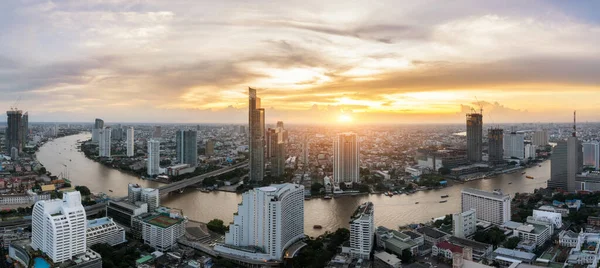Landscape of Chao phraya river in Bangkok city in evening time w