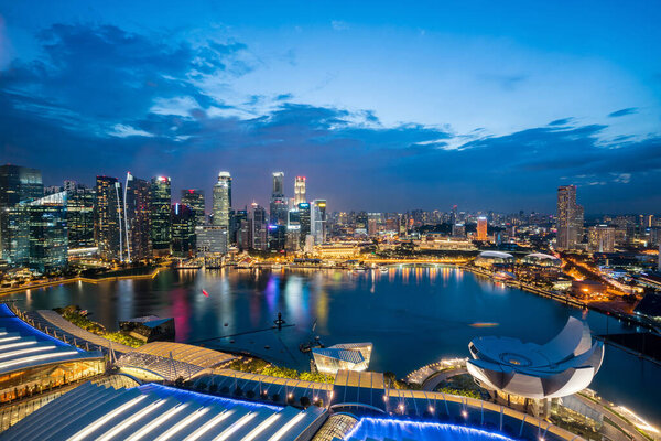 Aerial view of Singapore business district skyline with tourist 