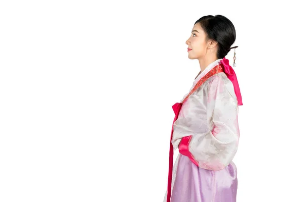 Portrait de jeune femme coréenne attrayante avec Hanbok, le tradi — Photo