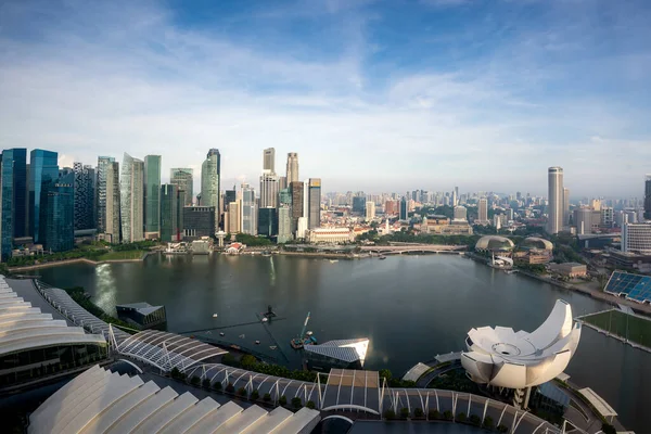 Panorama Del Horizonte Del Distrito Negocios Singapur Rascacielos Oficinas Bahía —  Fotos de Stock