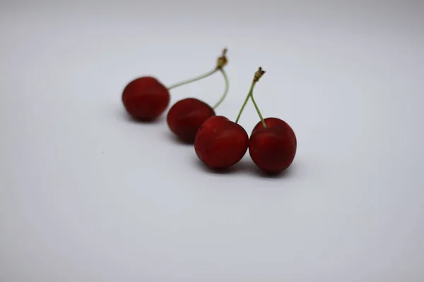 Delicious Red Cherry Fruits White Background — Stock Photo, Image