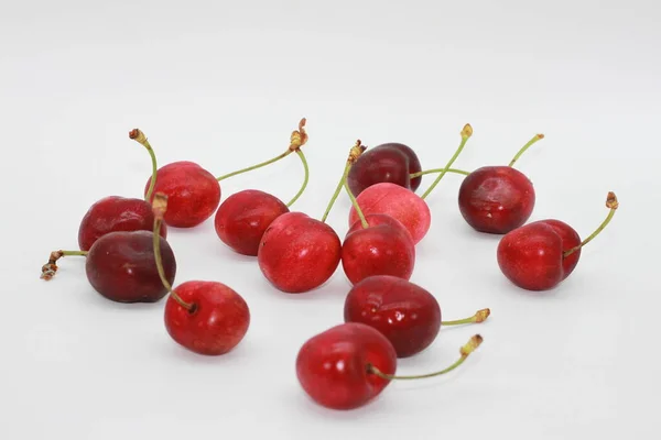 Delicious Red Cherry Fruits White Background — Stock Photo, Image