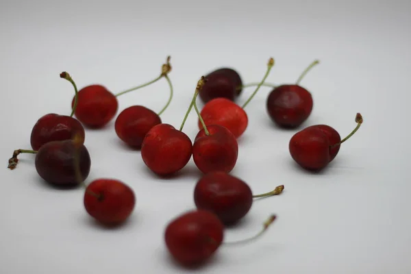 Delicious Red Cherry Fruits White Background — Stock Photo, Image