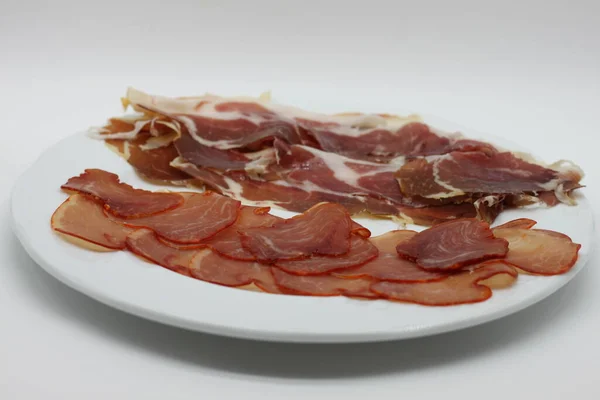 Prosciutto Iberico Lombata Piatto Bianco — Foto Stock