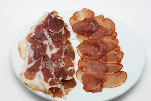 Jamón Ibérico Lomo Plato Blanco —  Fotos de Stock