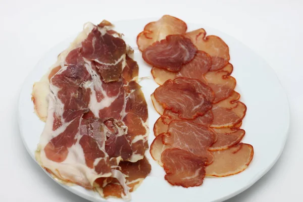 Jamón Ibérico Lomo Plato Blanco —  Fotos de Stock