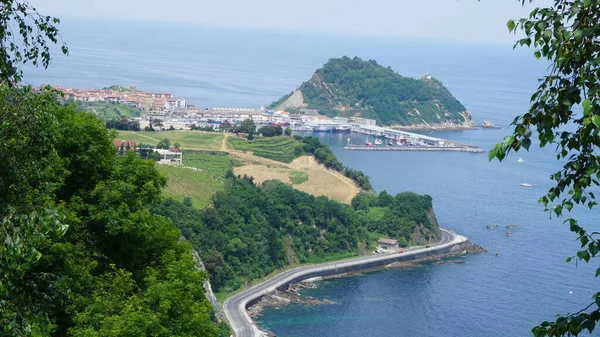 Getaria manzarası ve Bask ülkesindeki çalılıktan görünen liman.