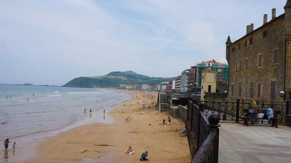 Krajobraz Plaży Zarauz Kraju Basków Hiszpania — Zdjęcie stockowe