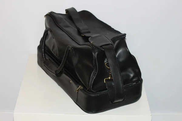 elegant black leather travel bag