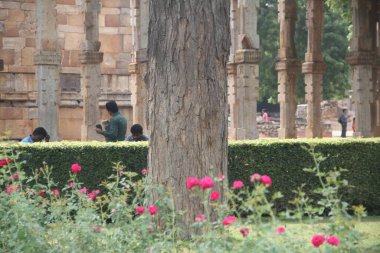 Yeni Delhi, Hindistan, 18 Ağustos 2019: Hindistan 'da Yeni Delhi' de bir taş tapınağın görüntüleri