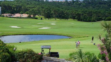 a view of a golf field on a beautiful green lawn in the countryside of south america
