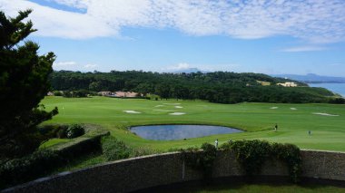 Güneşli bir günde yeşil golf sahası, Washington, ABD