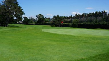 Aquitaine, Fransa, 27 Haziran 2020: Aquitaine Fransa 'da golf sahası güneşli bir gün