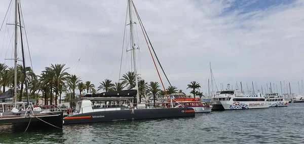 Palma Mallorca Balearische Eilanden Spanje Augustus 2020 Boten Afgemeerd Jachthaven — Stockfoto