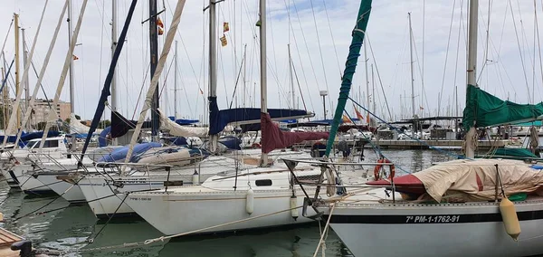 Palma Mallorca Balearic Islands Spain August 2020 Boats Moored Marina — стоковое фото