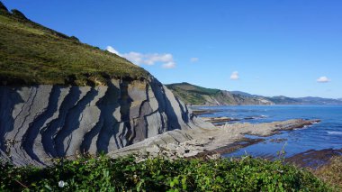 Guipuzcoa 'daki Zumaia sahilindeki Flysch manzarası, Pais Vasco