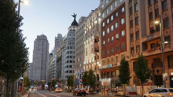 Мадрид Испания Сентября 2020 Года Ландшафт Гран Виа Мадриде Закате — стоковое фото