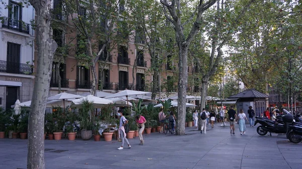 Madrid Espanha Setembro 2020 Turistas Com Uma Máscara Covid Lado — Fotografia de Stock