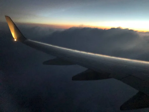 Landscape Airplane Wing Sunset — Stock Photo, Image