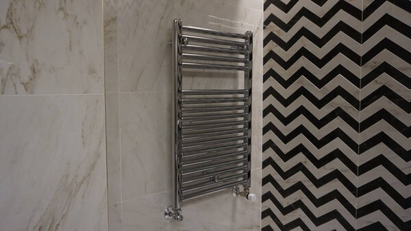 Electric Chrome Towel Rails with Thermostat. Electric Towel Rails & Bathroom Radiator in Modern Luxury Bathroom