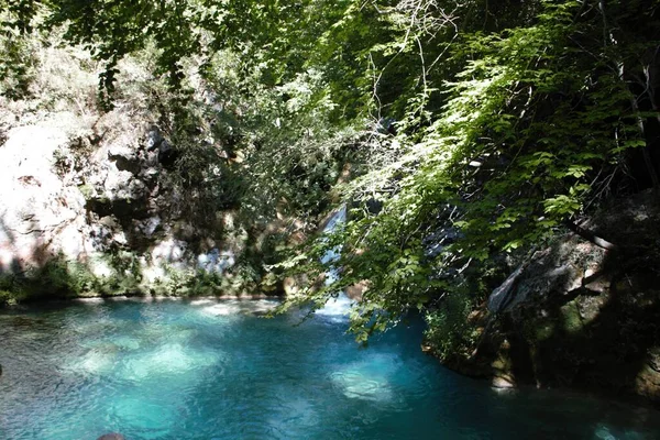 Nacedero Del Urederra景观 水晶清澈的水和石灰岩 西班牙纳瓦拉 — 图库照片