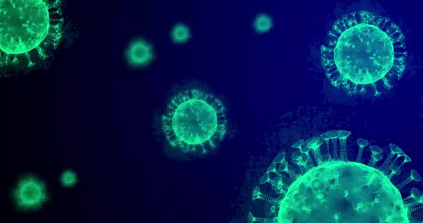 Koncepcja koronawirusa 2019-nCov jest możliwa do zweryfikowania w przypadku wybuchu epidemii azjatyckiej grypy i koronawirusów grypy równie groźnej jak pandemia. Wirus mikroskopowy się zamyka. 3d renderowanie. 4K zielony Klip Wideo