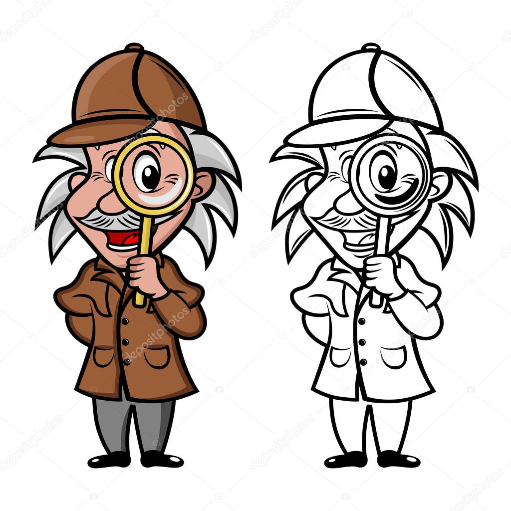 Mascot detective with magnifier