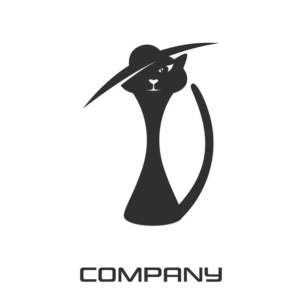 Elegantní Kočka Klobouku Logo — Stockový vektor